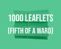 Graphic showing donation for 1000 leaflets represented by 2 bundles of leaflets.