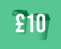 Graphic showing £10 donation equating to 2 coffees.