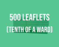 Graphic showing donation for 500 leaflets represented by 1 bundle of leaflets.